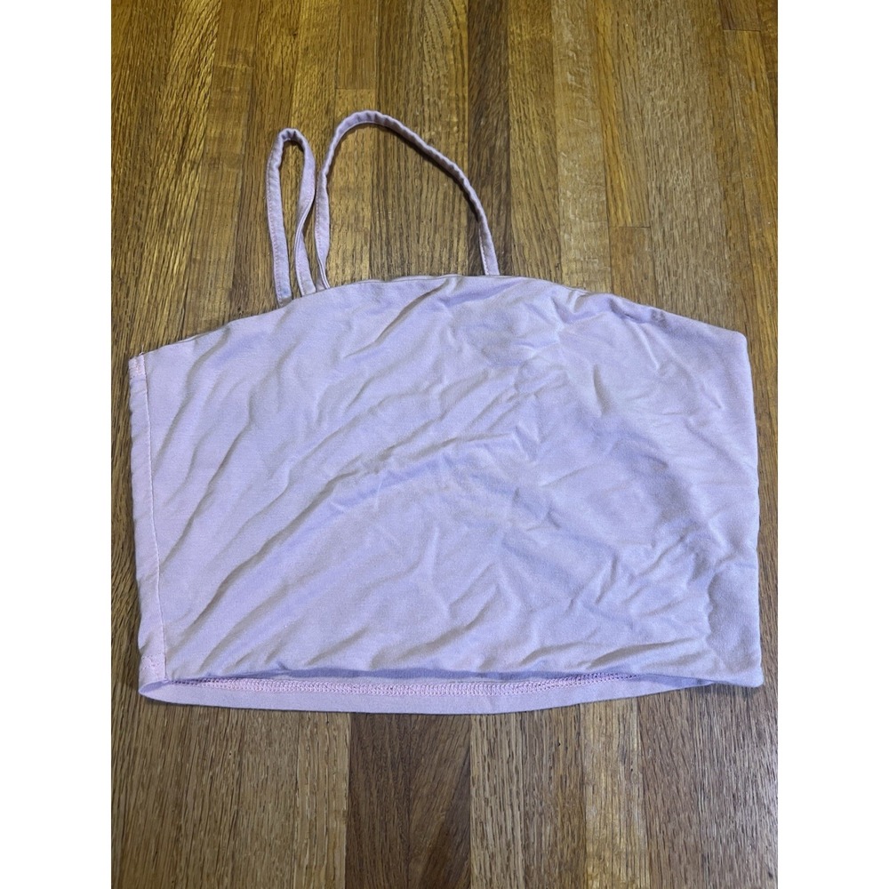 SHEIN Women Small Solid Pale Pink One Shoulder Spaghetti Strap Crop Stretchy Top